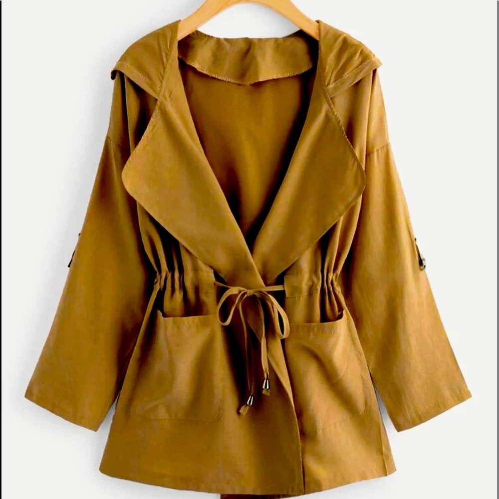 Plus Drawstring Waist Hooded Coat size 1XL
